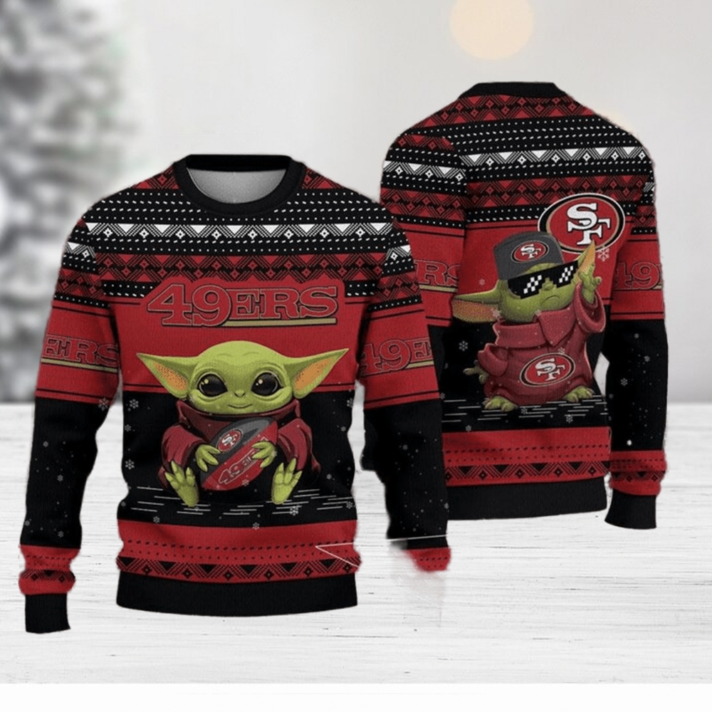 BIG SALE] San Francisco 49ers Baby Yoda Merry Christmas Knitted Ugly Sweater