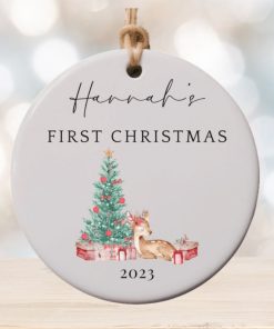 Baby's First Christmas Ornament, Personalized First Christmas Girl Ornament, Custom Baby Girl Ornament 2023, Custom Deer Baby Girl Ornament