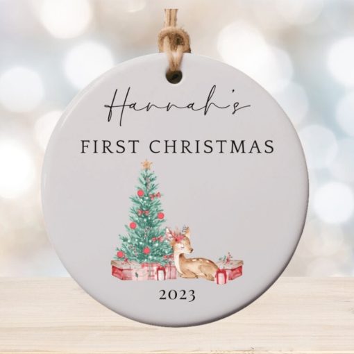 Baby’s First Christmas Ornament, Personalized First Christmas Girl Ornament, Custom Baby Girl Ornament 2023, Custom Deer Baby Girl Ornament