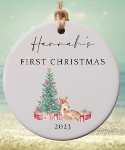 Baby's First Christmas Ornament, Personalized First Christmas Girl Ornament, Custom Baby Girl Ornament 2023, Custom Deer Baby Girl Ornament