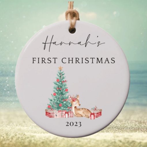 Baby’s First Christmas Ornament, Personalized First Christmas Girl Ornament, Custom Baby Girl Ornament 2023, Custom Deer Baby Girl Ornament