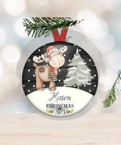 Baby's first Christmas ornament personalized. Moose woodland animal ornament for new baby. Christmas decorations for the tree ORN PERS 55