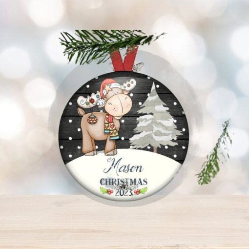 Baby’s first Christmas ornament personalized. Moose woodland animal ornament for new baby. Christmas decorations for the tree   ORN PERS 55