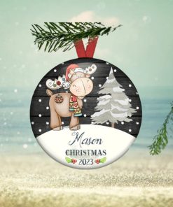 Baby's first Christmas ornament personalized. Moose woodland animal ornament for new baby. Christmas decorations for the tree ORN PERS 55