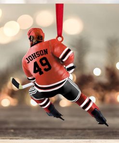 Back Ice Hockey Player Johson 49 Personalized Christmas Ornament Gift For Ice Hockey Lovers