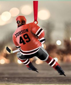 Back Ice Hockey Player Johson 49 Personalized Christmas Ornament Gift For Ice Hockey Lovers