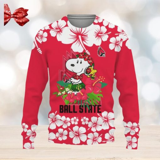 Ball State Cardinals Champions Sports Hibiscus Patterns Ugly Christmas Sweater Gift Holidays