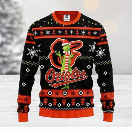 Baltimore Orioles Funny Grinch Christmas Ugly Sweater Christmas Gift For Fans Party Hoiliday Gift