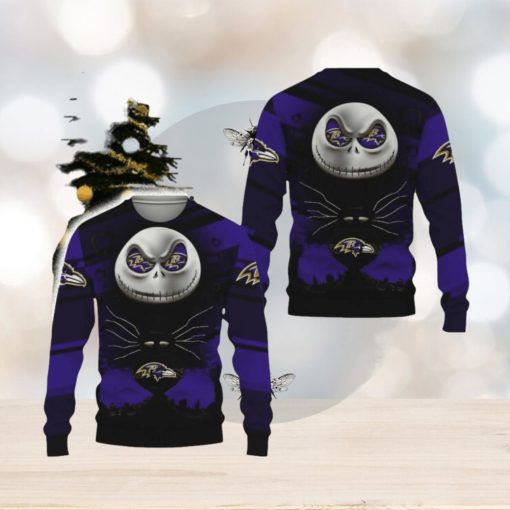 Baltimore Ravens Champion Jack Skellington Funny 3D Ugly Christmas Sweater Gift For Fans