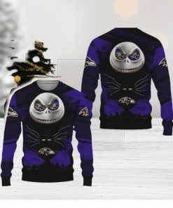 Baltimore Ravens Champion Jack Skellington Funny 3D Ugly Christmas Sweater Gift For Fans