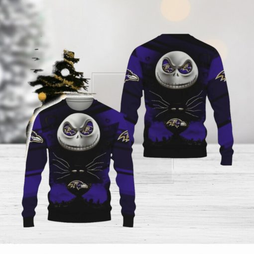 Baltimore Ravens Champion Jack Skellington Funny 3D Ugly Christmas Sweater Gift For Fans