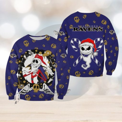 Baltimore Ravens Christmas Jack Skellington Cozy Christmas Ugly Sweater Halloween For Men And Women