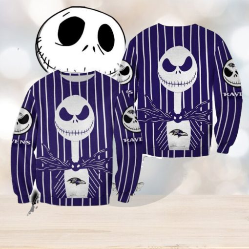 Baltimore Ravens Jack Skellington Warm Christmas Ugly Sweater Halloween For Men And Women