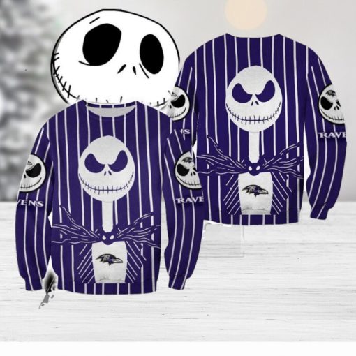 Baltimore Ravens Jack Skellington Warm Christmas Ugly Sweater Halloween For Men And Women