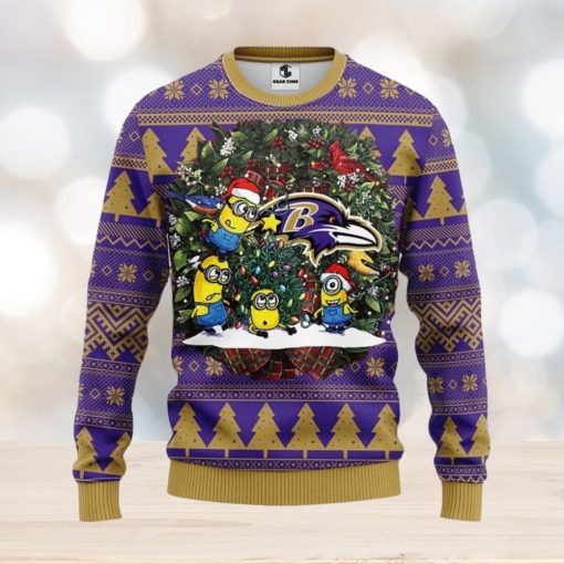 Baltimore Ravens Minion Christmas Ugly Sweater 3D Christmas Xmas Sweater