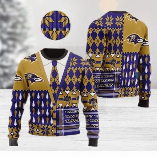 Baltimore Ravens NFL American Football Team Cardigan Style Christmas Ugly Xmas Sweater