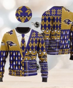 Baltimore Ravens NFL American Football Team Cardigan Style Christmas Ugly Xmas Sweater