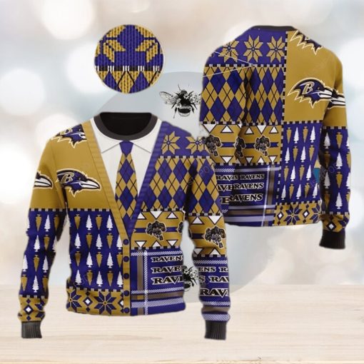 Baltimore Ravens NFL American Football Team Cardigan Style Christmas Ugly Xmas Sweater