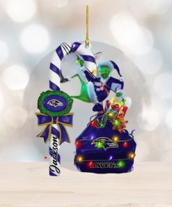 Baltimore Ravens NFL Custom Name Grinch Candy Cane Ornament 2 Side
