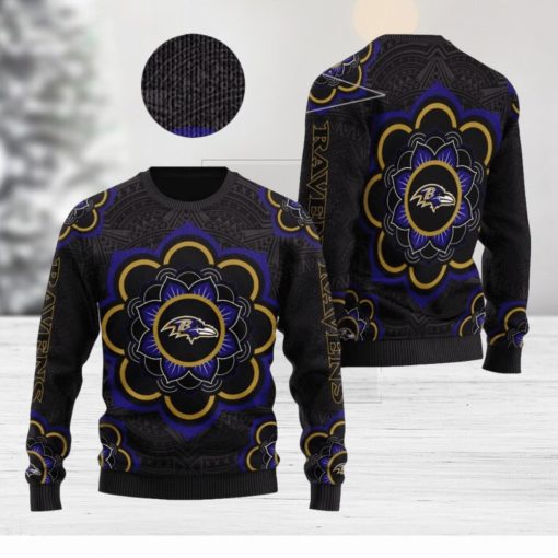 Baltimore Ravens NFL Mandala Logo Knitted Christmas Sweater AOP Holiday