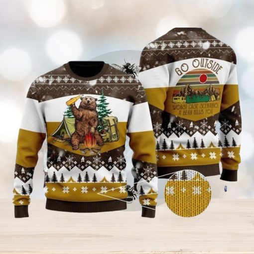 Bear Beer Campfire Yellow Wool 3D Sweater For Men And Women