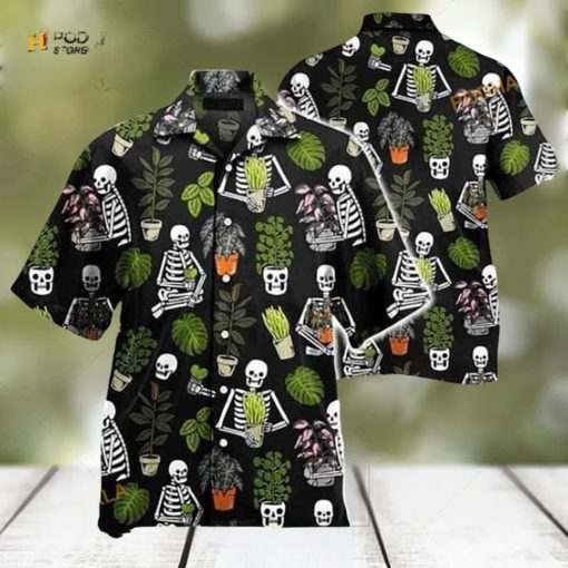 Beautiful Plant Potted Gardener Skull Pattern Hawaiian Shirt