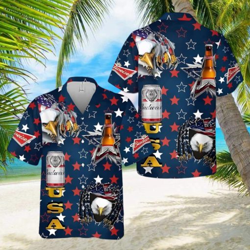 Beer Budweiser Hawaiian Shirt USA Flag Beer Lovers Gift