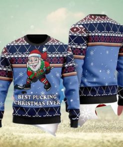 Best Pucking Chirtsmas Ever Blue Hocke Ugly Christmas Sweater Style Gift For Men And Women