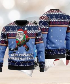 Best Pucking Chirtsmas Ever Blue Hocke Ugly Christmas Sweater Style Gift For Men And Women