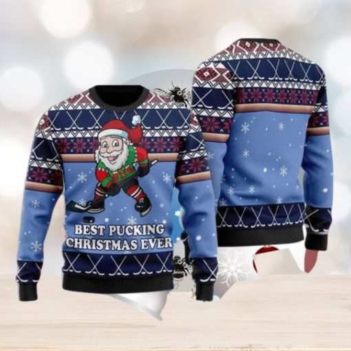 Best Pucking Chirtsmas Ever Blue Hocke Ugly Christmas Sweater Style Gift For Men And Women