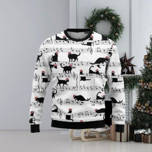 Black Cat Christmas Music Notes Ugly Christmas Sweaters 3D