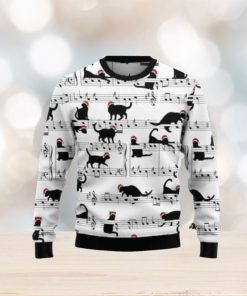 Black Cat Christmas Music Notes Ugly Christmas Sweaters 3D