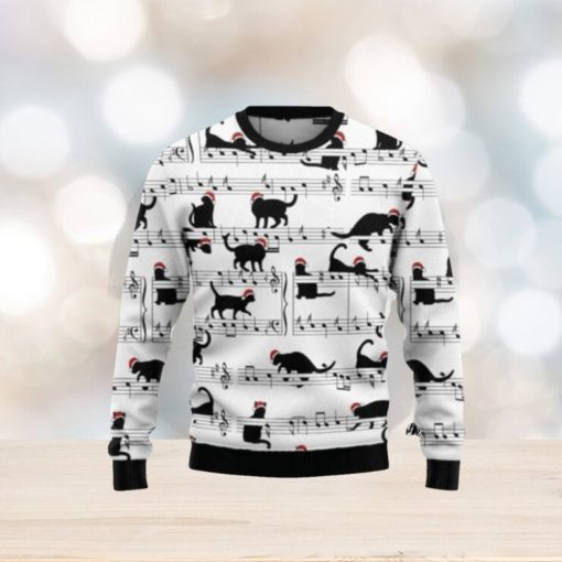 Black Cat Christmas Music Notes Ugly Christmas Sweaters 3D