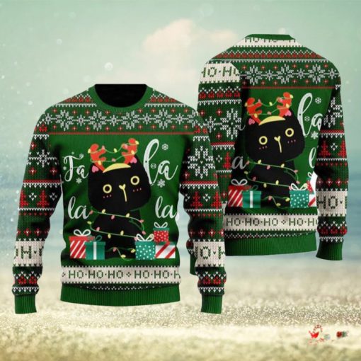 Black Cat Falalala Ugly Christmas Sweater Funny Gift For Men And Women Family Holidays