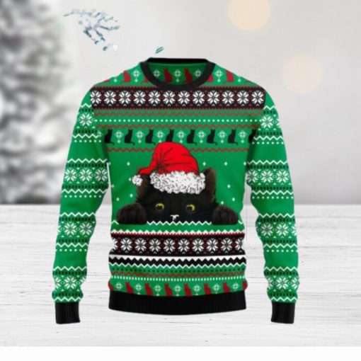 Black Cat Hide Christmas Ugly Christmas Sweater Gift Knitting Sweater