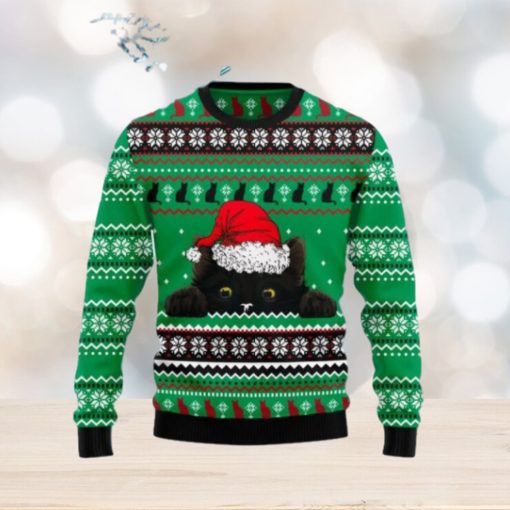 Black Cat Hide Christmas Ugly Christmas Sweater Gift Knitting Sweater