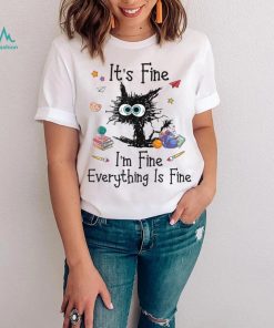 Black Cat It's Fine I'm Fine Everything Is Fine Teacher Xmas T Shirt