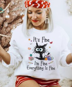 Black Cat It's Fine I'm Fine Everything Is Fine Teacher Xmas T Shirt
