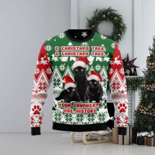 Black Cat Oh Christmas Tree Ugly Christmas Sweaters 3D