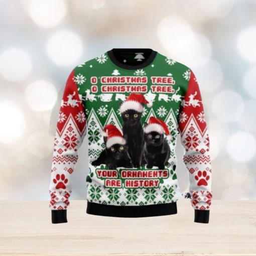 Black Cat Oh Christmas Tree Ugly Christmas Sweaters 3D