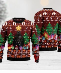 Black Cat Pine Tree Ugly Christmas Sweater Gift Knitting Sweater