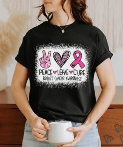 Bleached Peace Love Cure Leopard Breast Cancer Awareness T Shirt