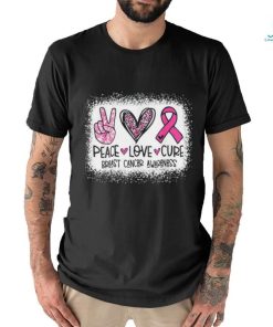Bleached Peace Love Cure Leopard Breast Cancer Awareness T Shirt