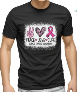 Bleached Peace Love Cure Leopard Breast Cancer Awareness T Shirt