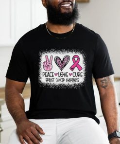 Bleached Peace Love Cure Leopard Breast Cancer Awareness T Shirt