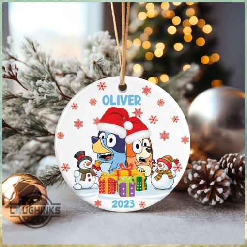 Bluey Ornament Round Personalized Bluey Christmas Ornament Bingo And Bluey Family Circle Ornament Tree Decoration Gift For New Couples Just Married Newly Wed