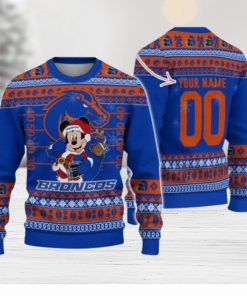 Boise State Broncos Mickey Player Custom Name And Number Ugly Christmas Sweater