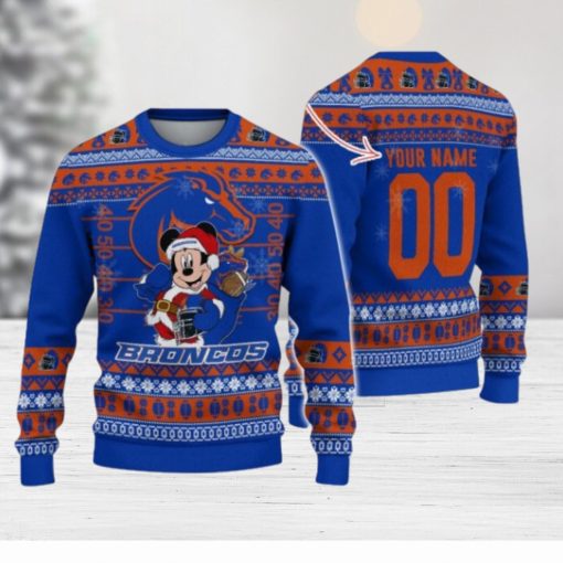 Boise State Broncos Mickey Player Custom Name And Number Ugly Christmas Sweater