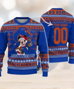 Boise State Broncos Mickey Player Custom Name And Number Ugly Christmas Sweater