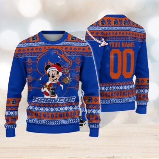 Boise State Broncos Mickey Player Custom Name And Number Ugly Christmas Sweater